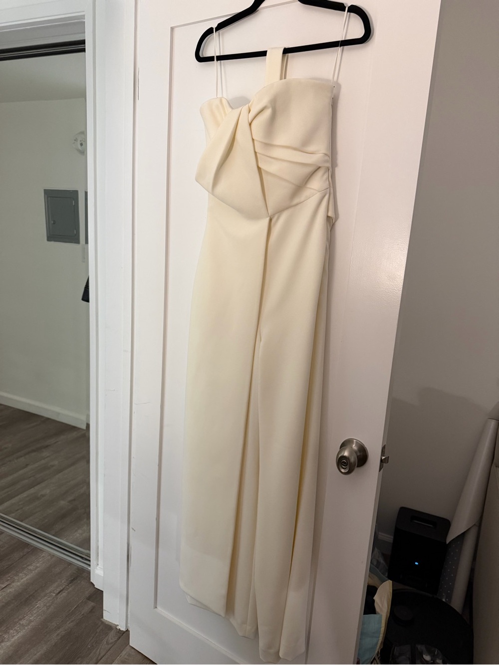 Strapless Cream Jumpsuit with Draped Bow Front